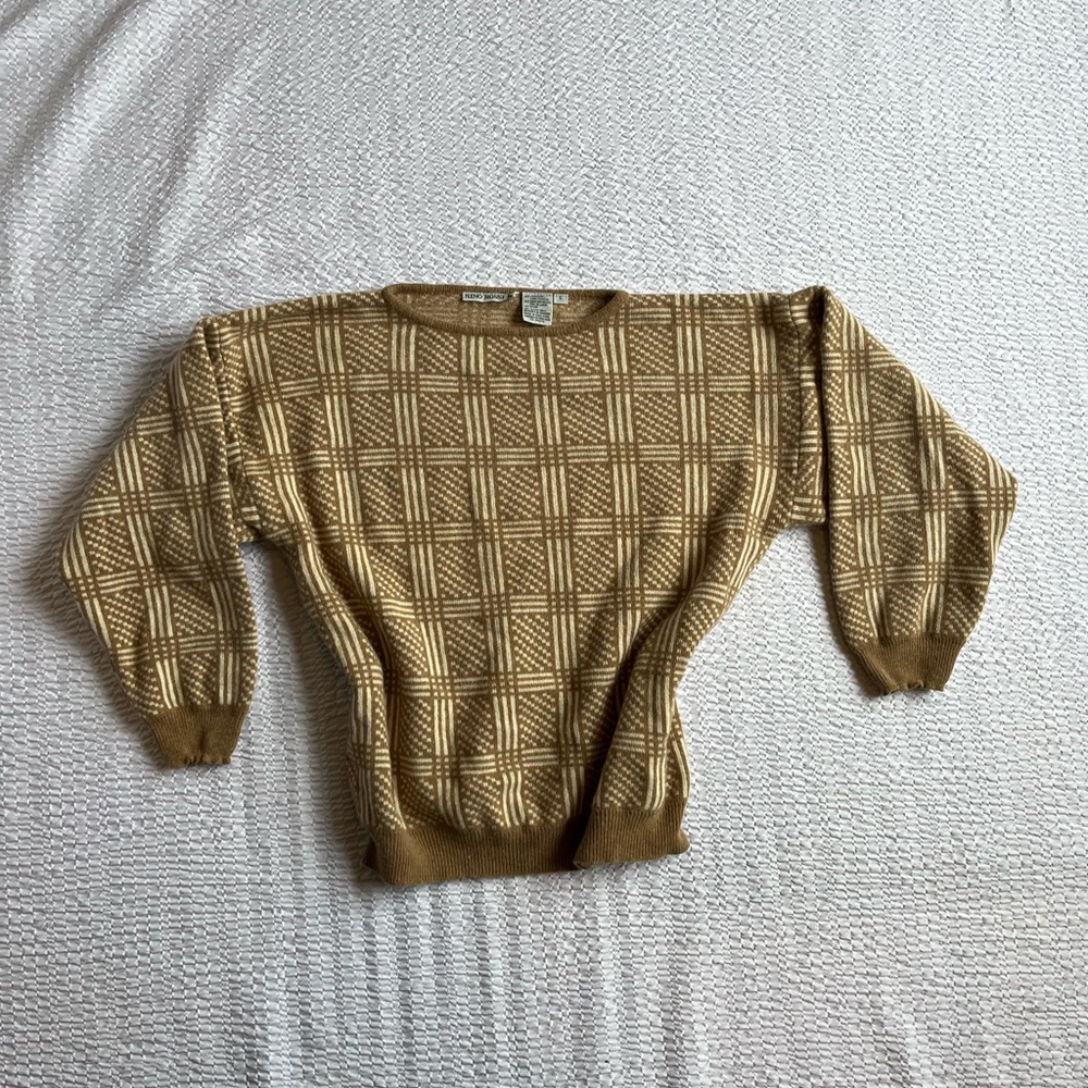 Vintage Lambswool Rino Rossi Plaid Brown Sweater